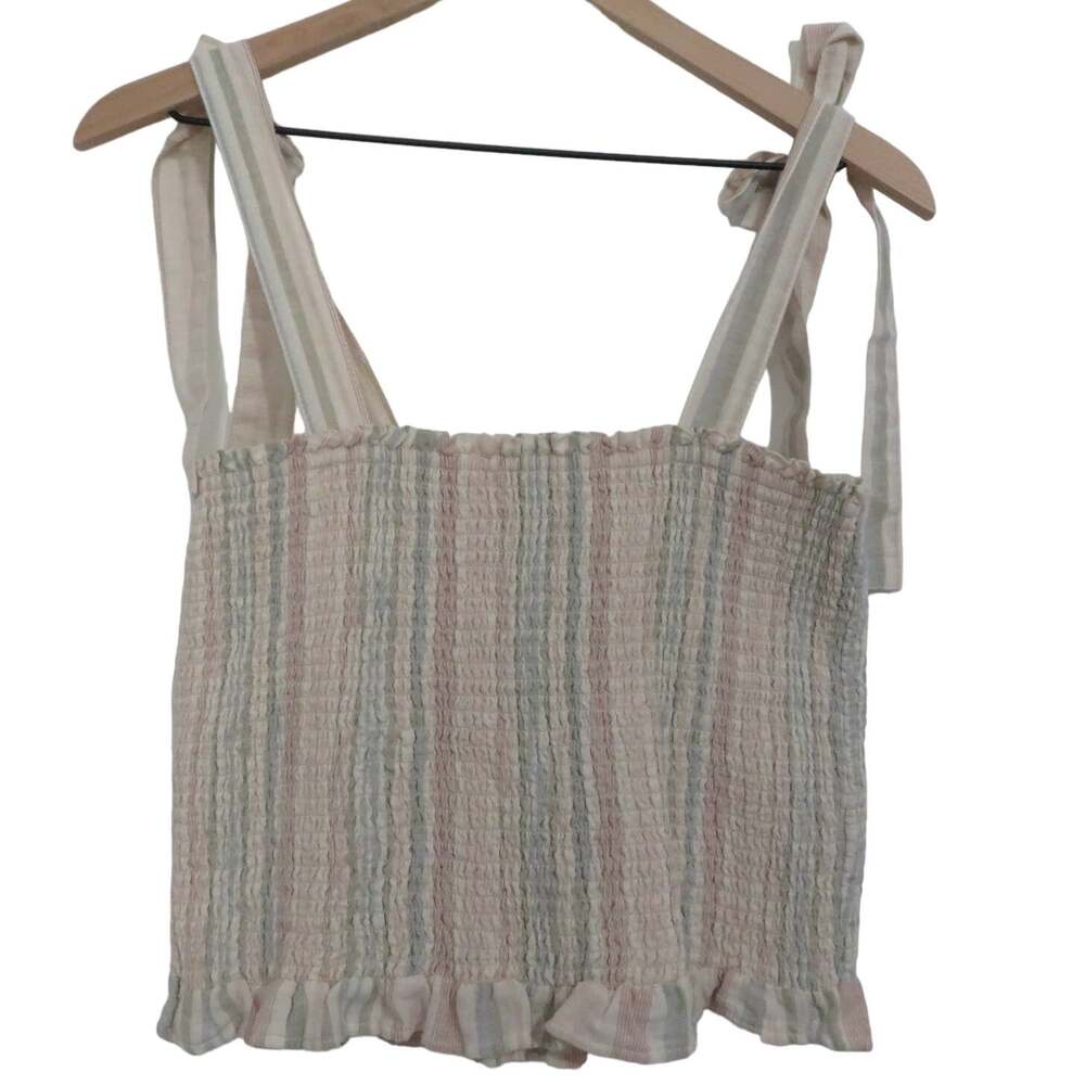 American Eagle Womens Sz L Muted Pastels Smocked Top Tie Bow Straps